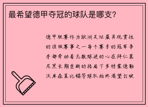 最希望德甲夺冠的球队是哪支？