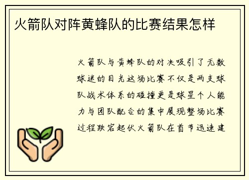 火箭队对阵黄蜂队的比赛结果怎样